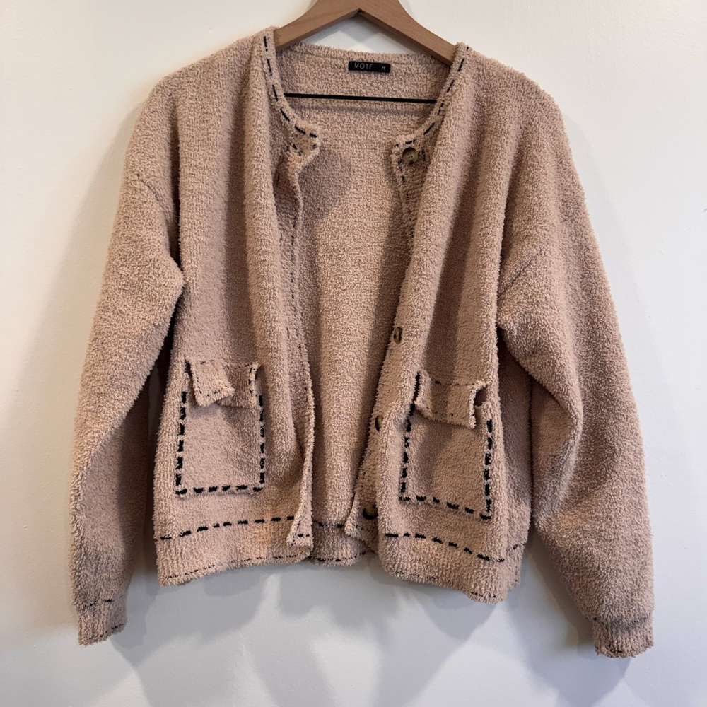 Motif Tan Button-Up Cardigan